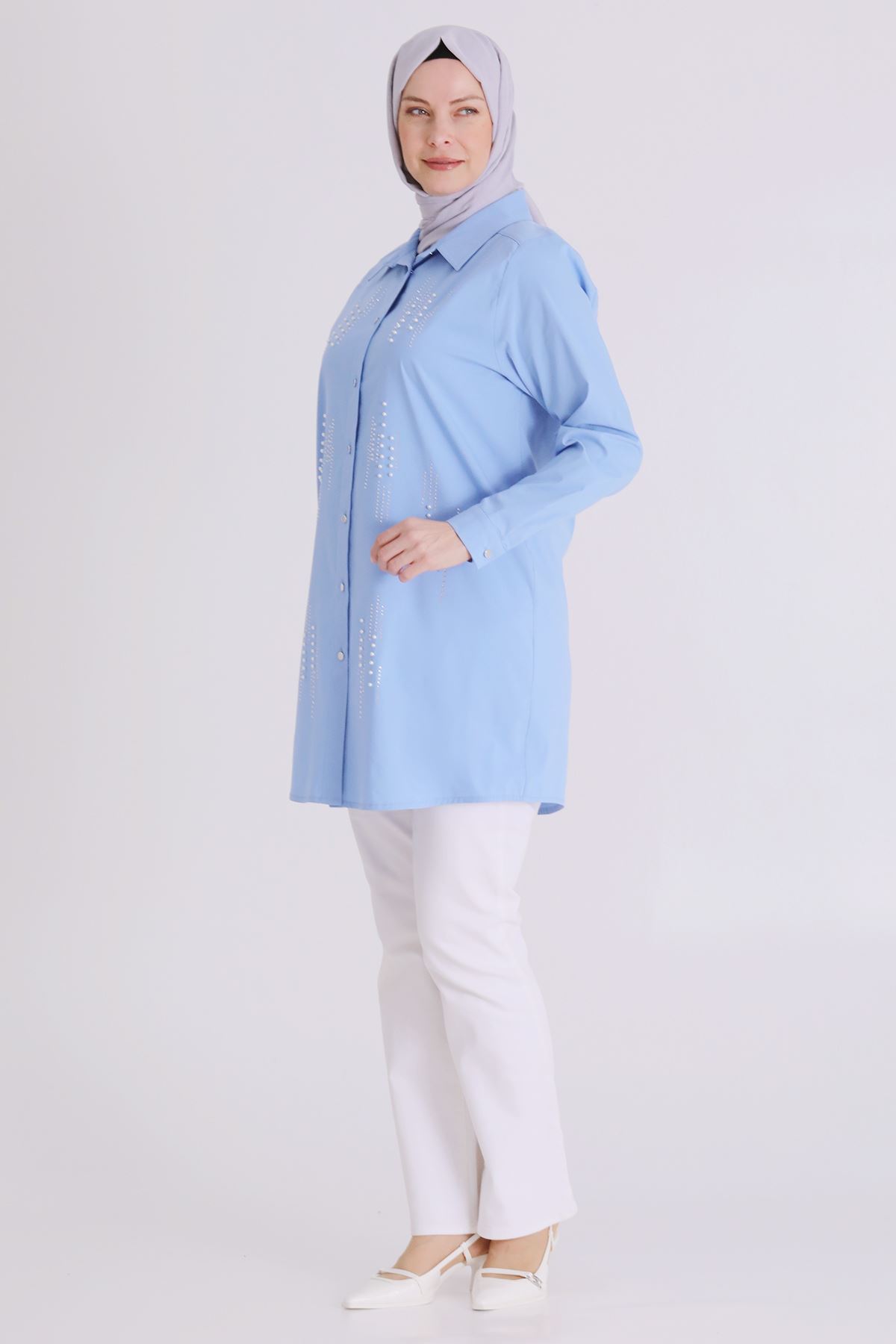 Büyük Beden Tesettür Tunik 2358 Mavi