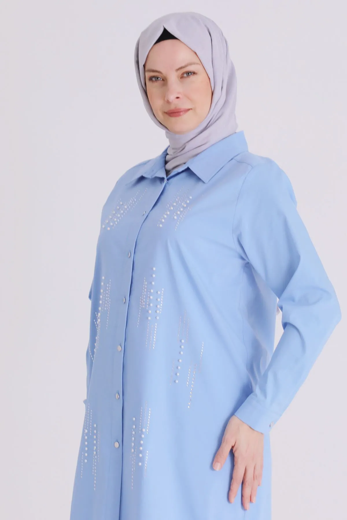 Büyük Beden Tesettür Tunik 2358 Mavi