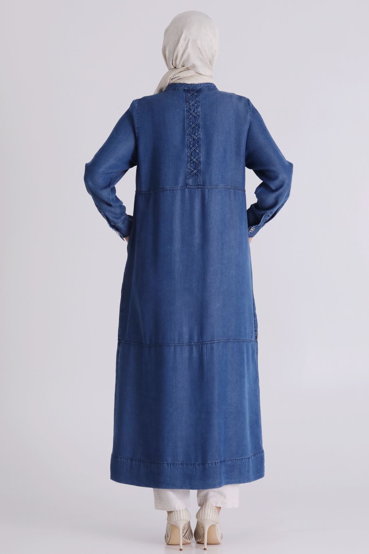 Büyük Beden Tesettür Tensel Kot Ferace 28078 Koyu Mavi