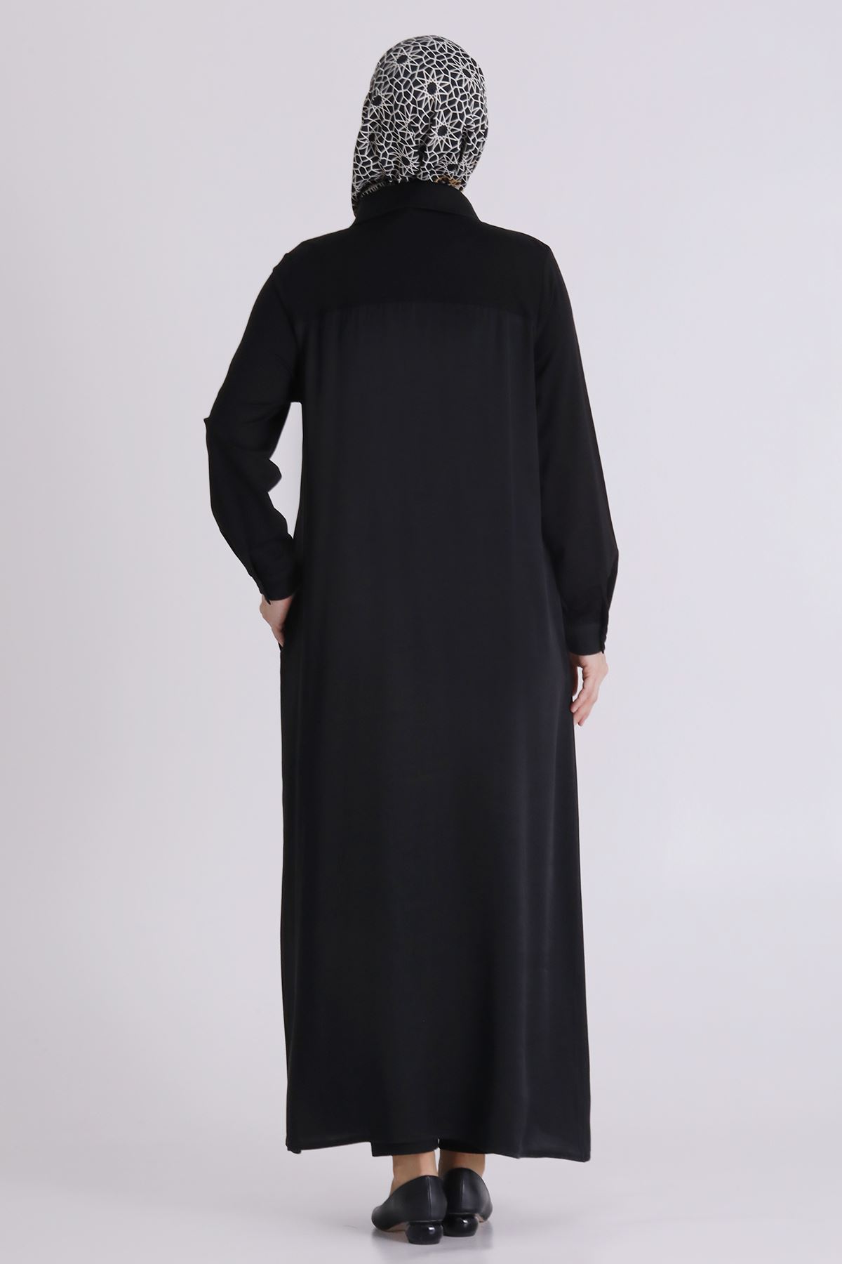Büyük Beden Tesettür Taşlı Ferace 28080 Siyah