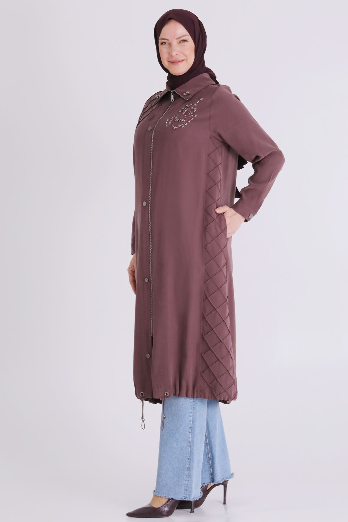 Büyük Beden Tesettür Kap 25146 Soft Mürdüm