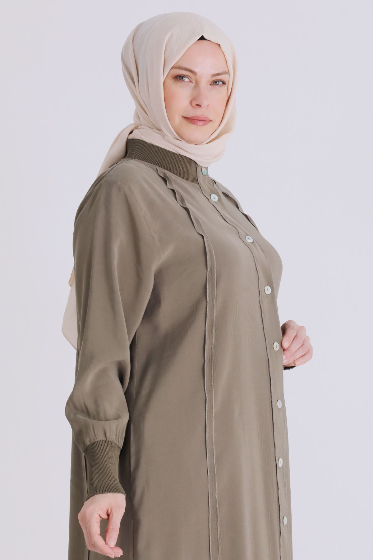 Büyük Beden Tesettür Ferace 2828 Haki