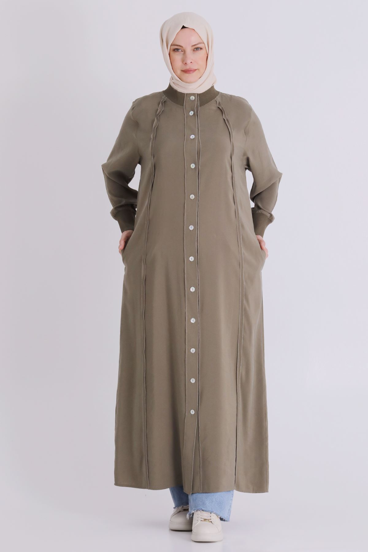 Büyük Beden Tesettür Ferace 2828 Haki