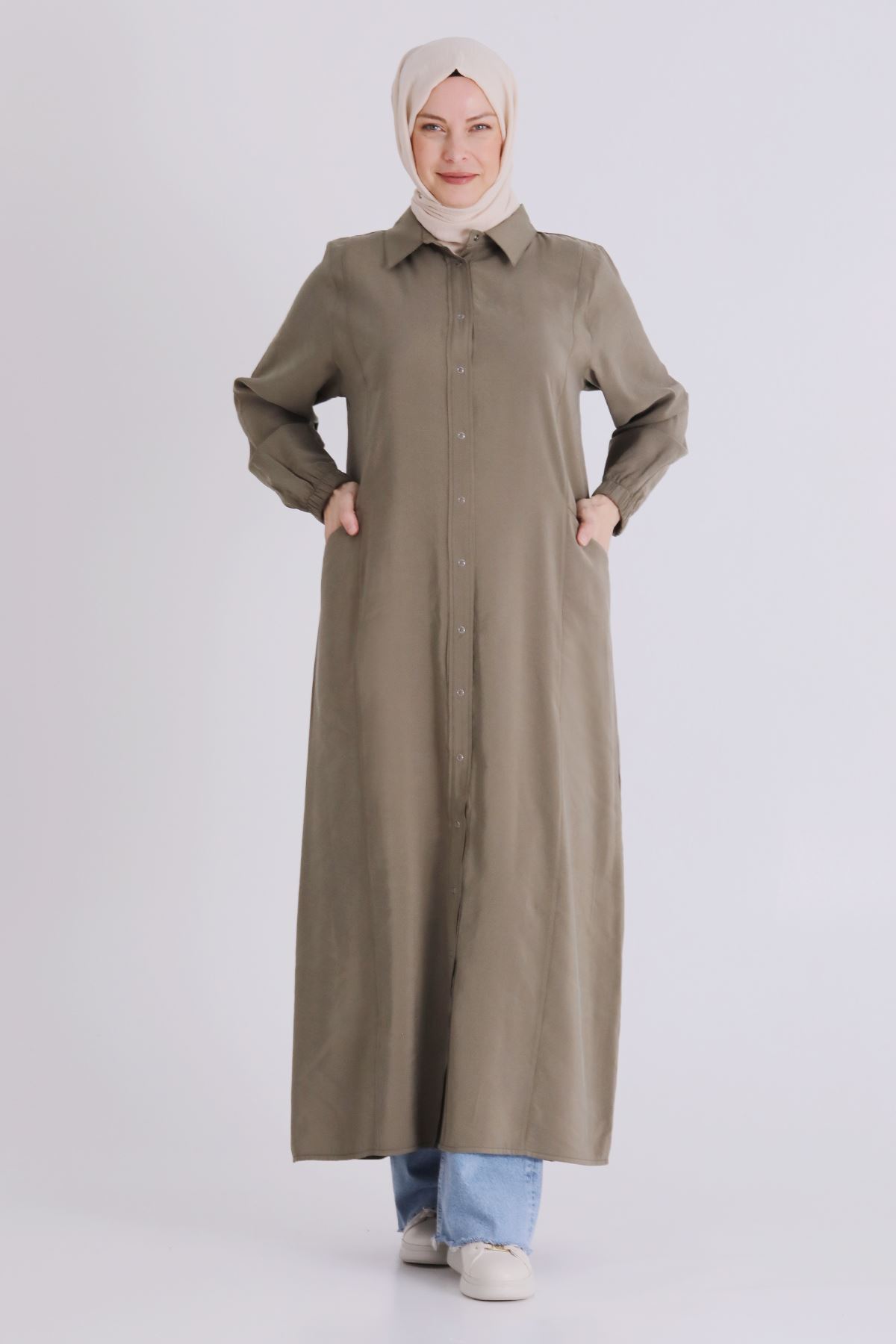 Büyük Beden Tesettür Ferace 2827 Haki