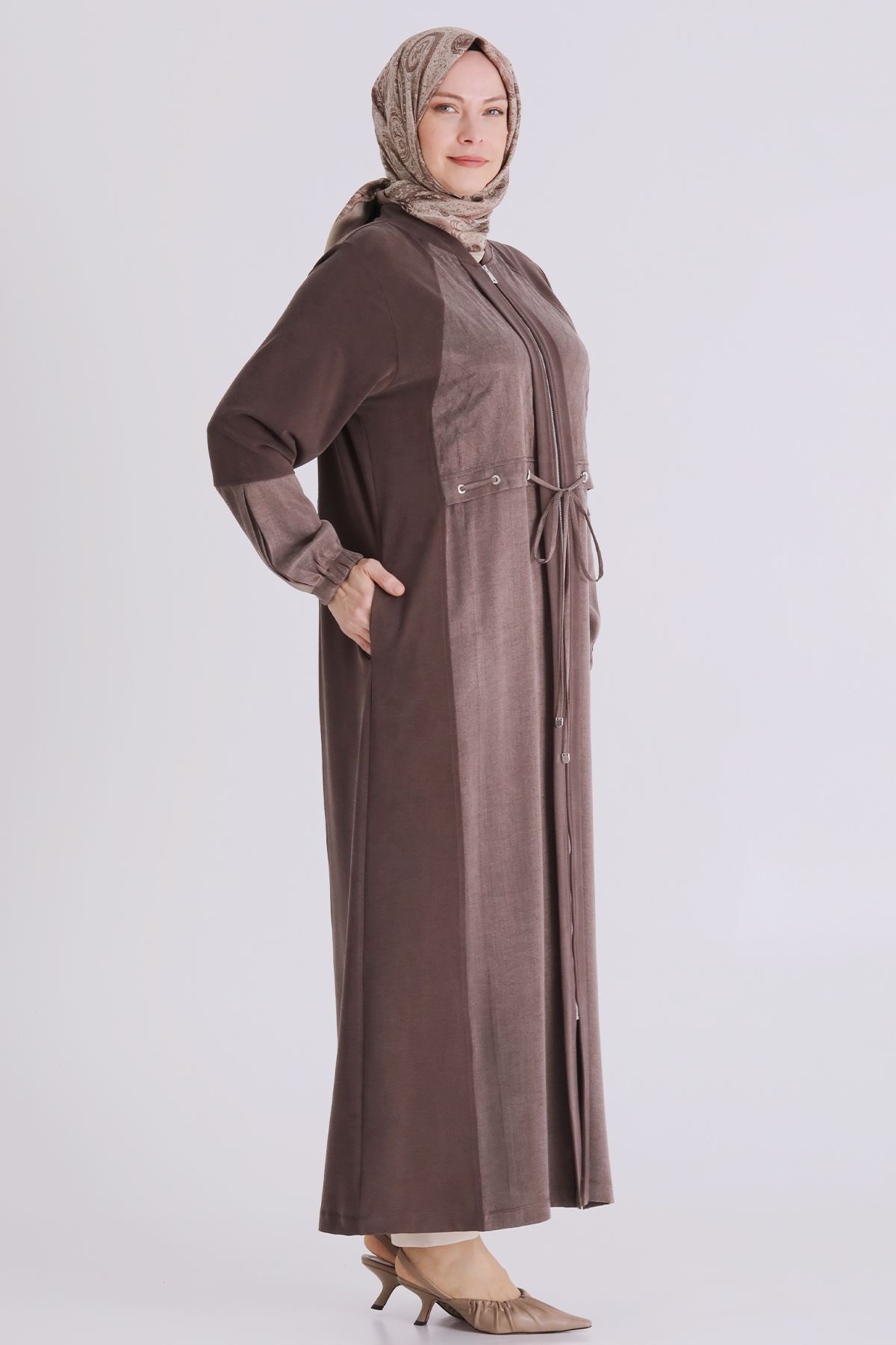 Büyük Beden Tesettür Ferace 28082 Kahve