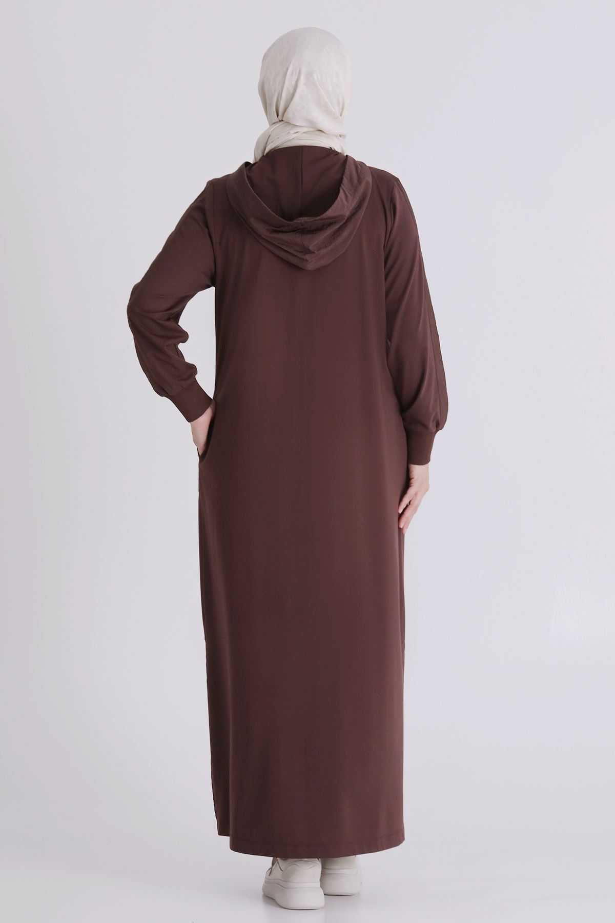 Büyük Beden Tesettür Ferace 28081 Kahve