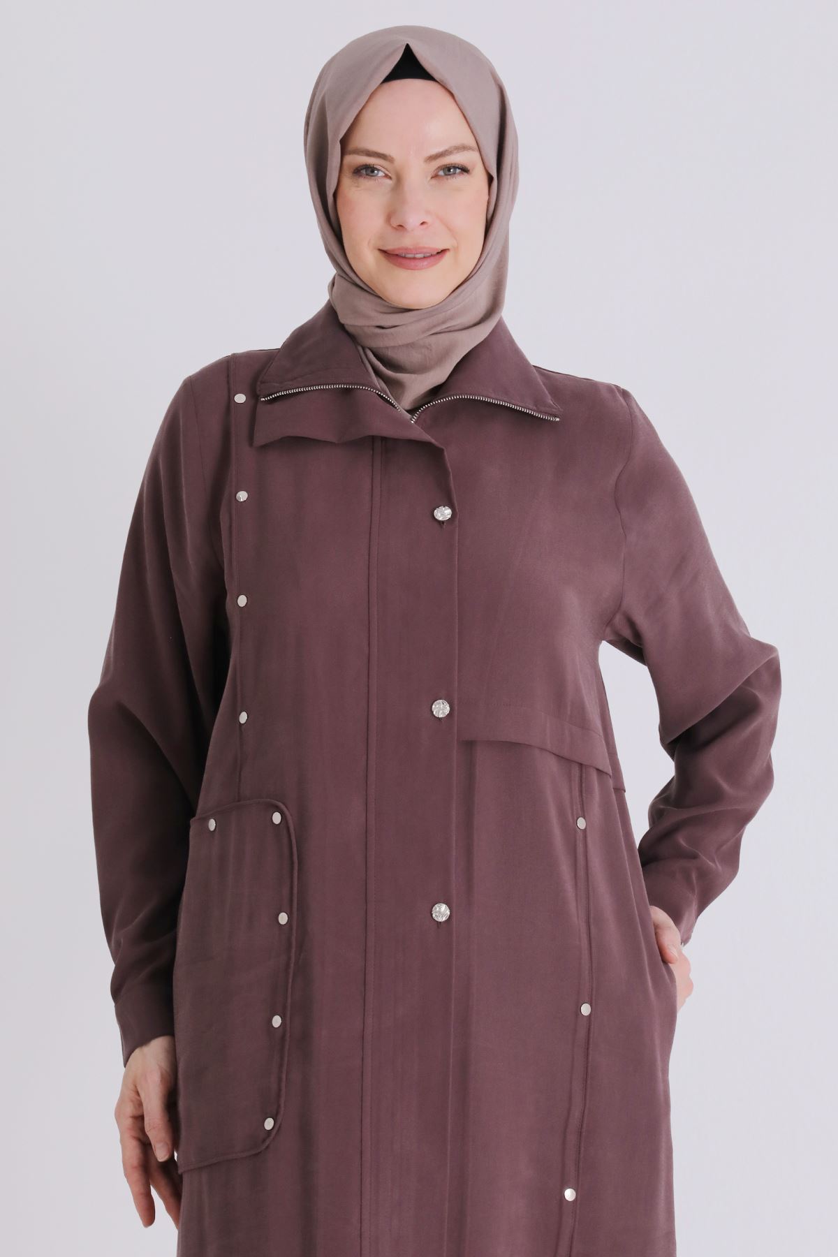 Büyük Beden Tesettür Ferace 28079 Soft Mürdüm