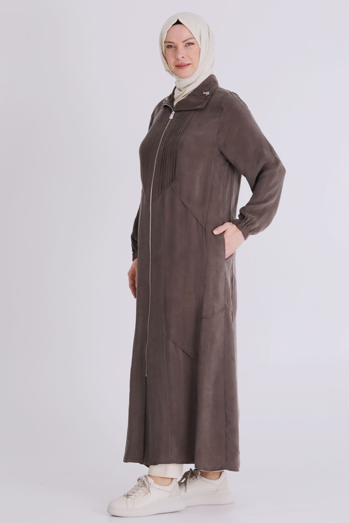 Büyük Beden Tesettür Cupro Ferace 28083 Koyu Vizon
