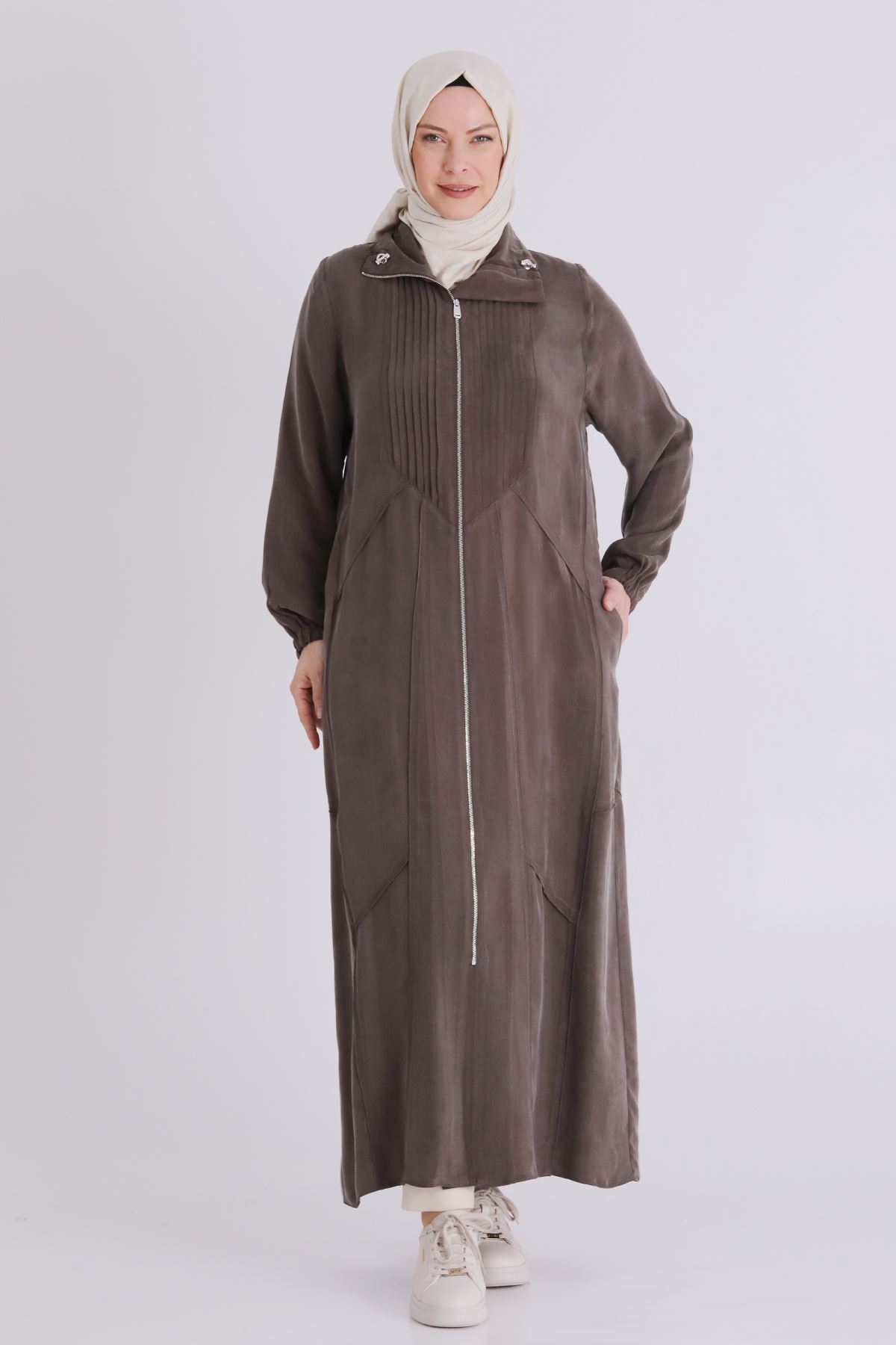 Büyük Beden Tesettür Cupro Ferace 28083 Koyu Vizon