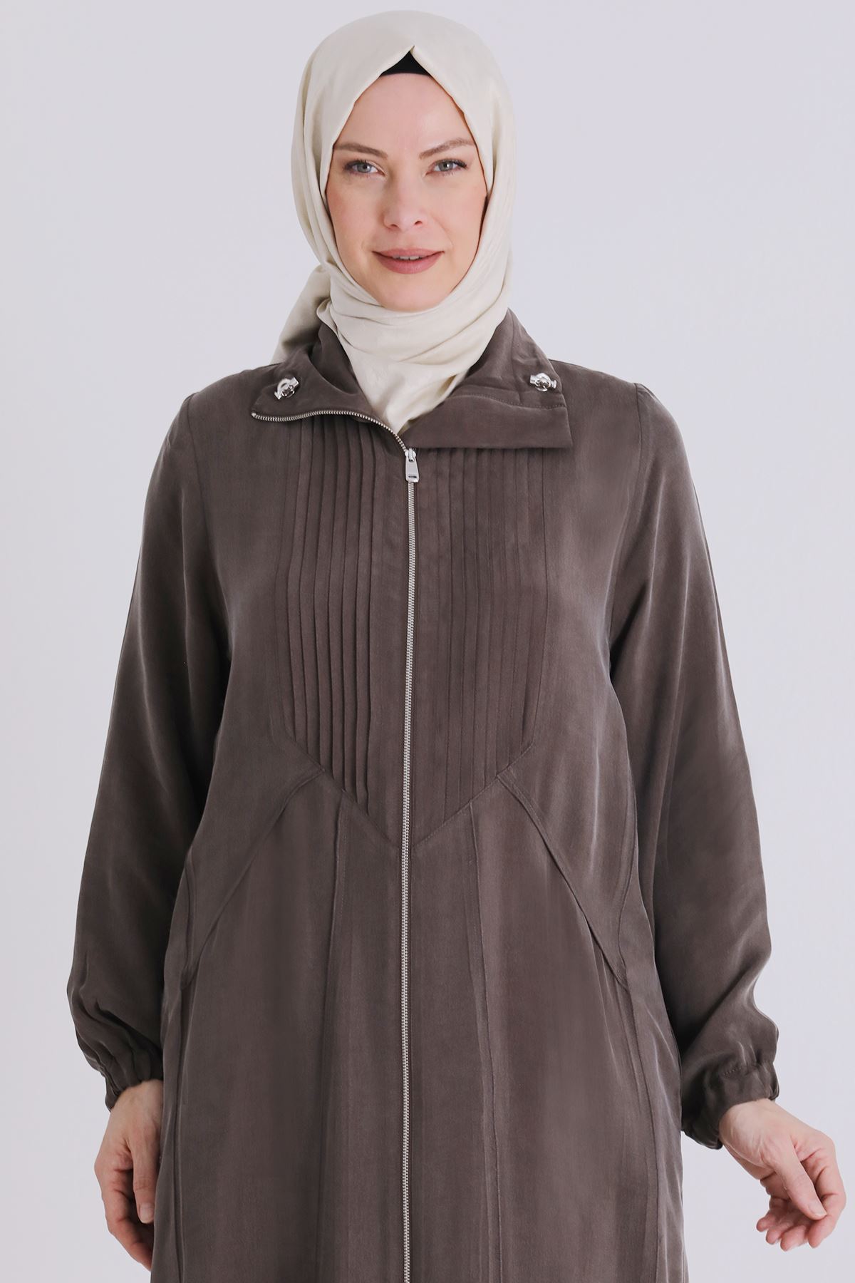 Büyük Beden Tesettür Cupro Ferace 28083 Koyu Vizon