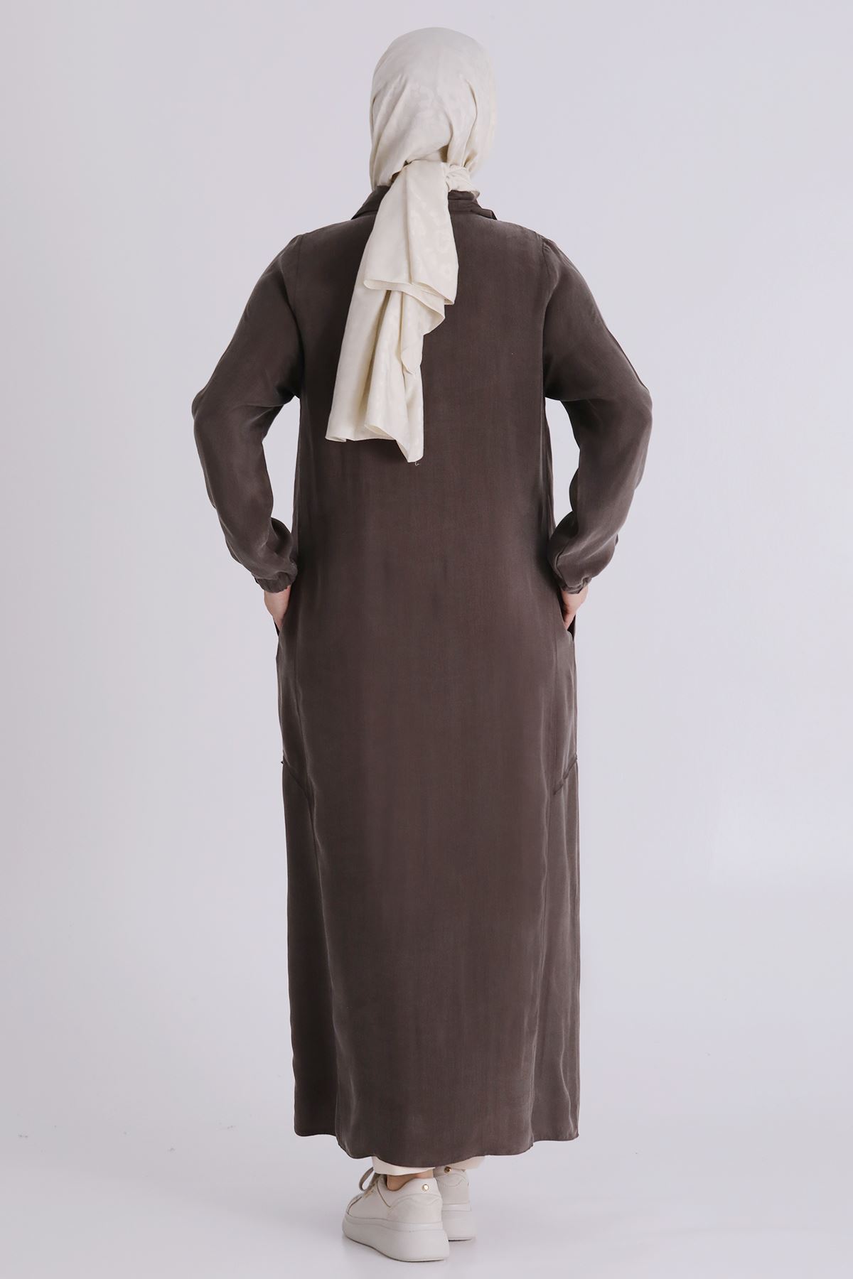 Büyük Beden Tesettür Cupro Ferace 28083 Koyu Vizon