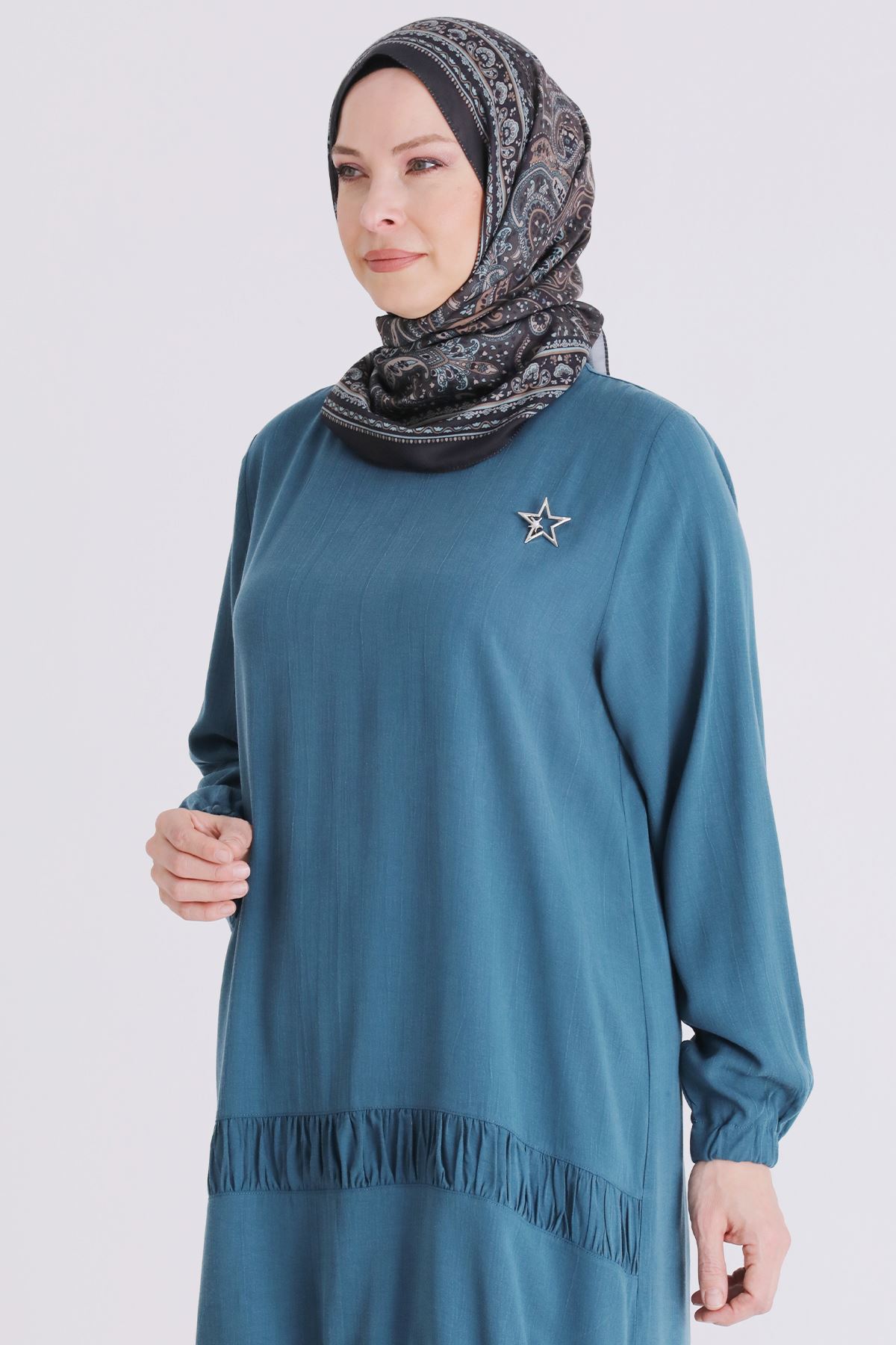 Büyük Beden Tesettür Pantolonlu Takım 3556 Petrol