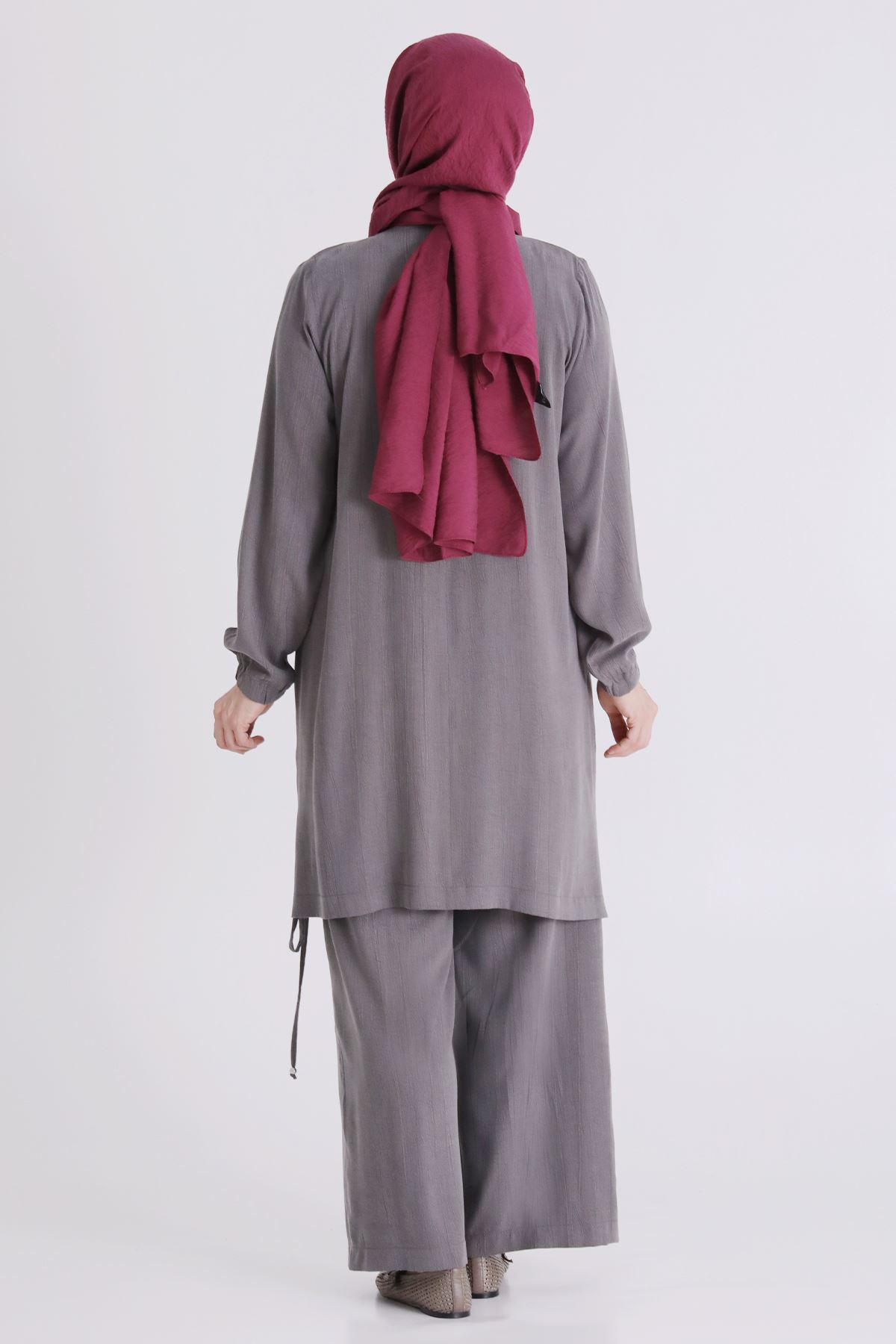 Büyük Beden Tesettür Pantolonlu Takım 3556 Duman Gri
