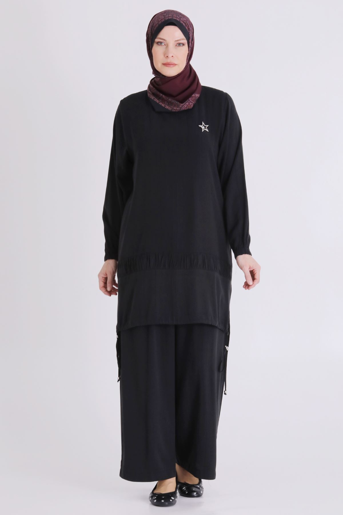 Büyük Beden Tesettür Pantolonlu Takım 3556 Siyah