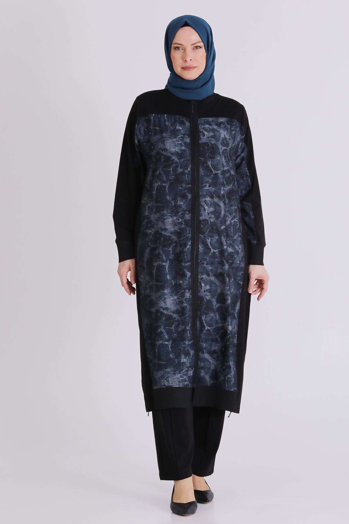 Büyük Beden Tesettür Pantolonlu Takım 35148 Siyah