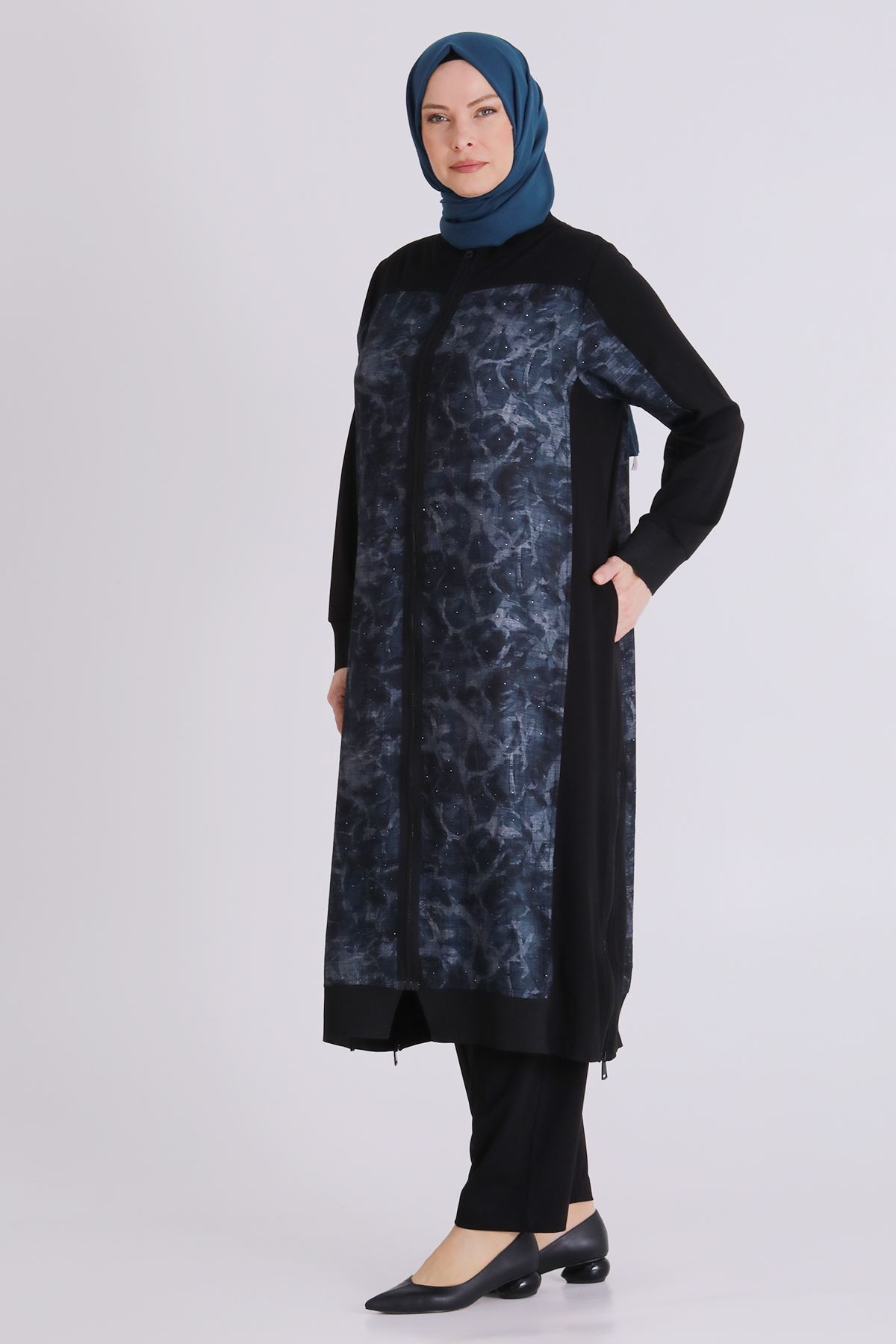 Büyük Beden Tesettür Pantolonlu Takım 35148 Siyah