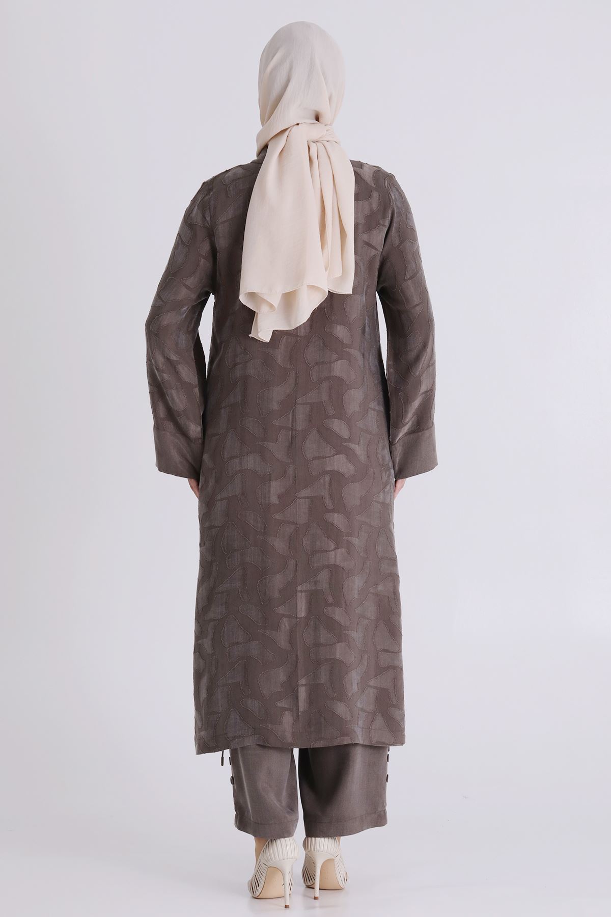 Büyük Beden Tesettür Pantolonlu Takım 35147 Koyu Vizon