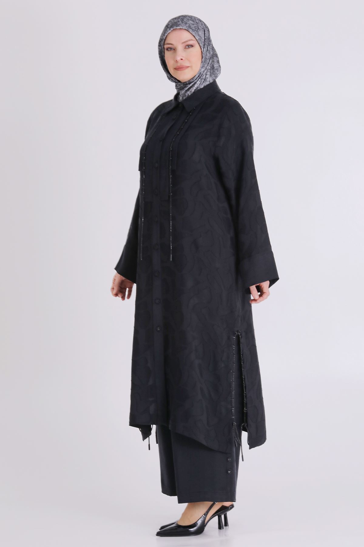 Büyük Beden Tesettür Pantolonlu Takım 35147 Siyah