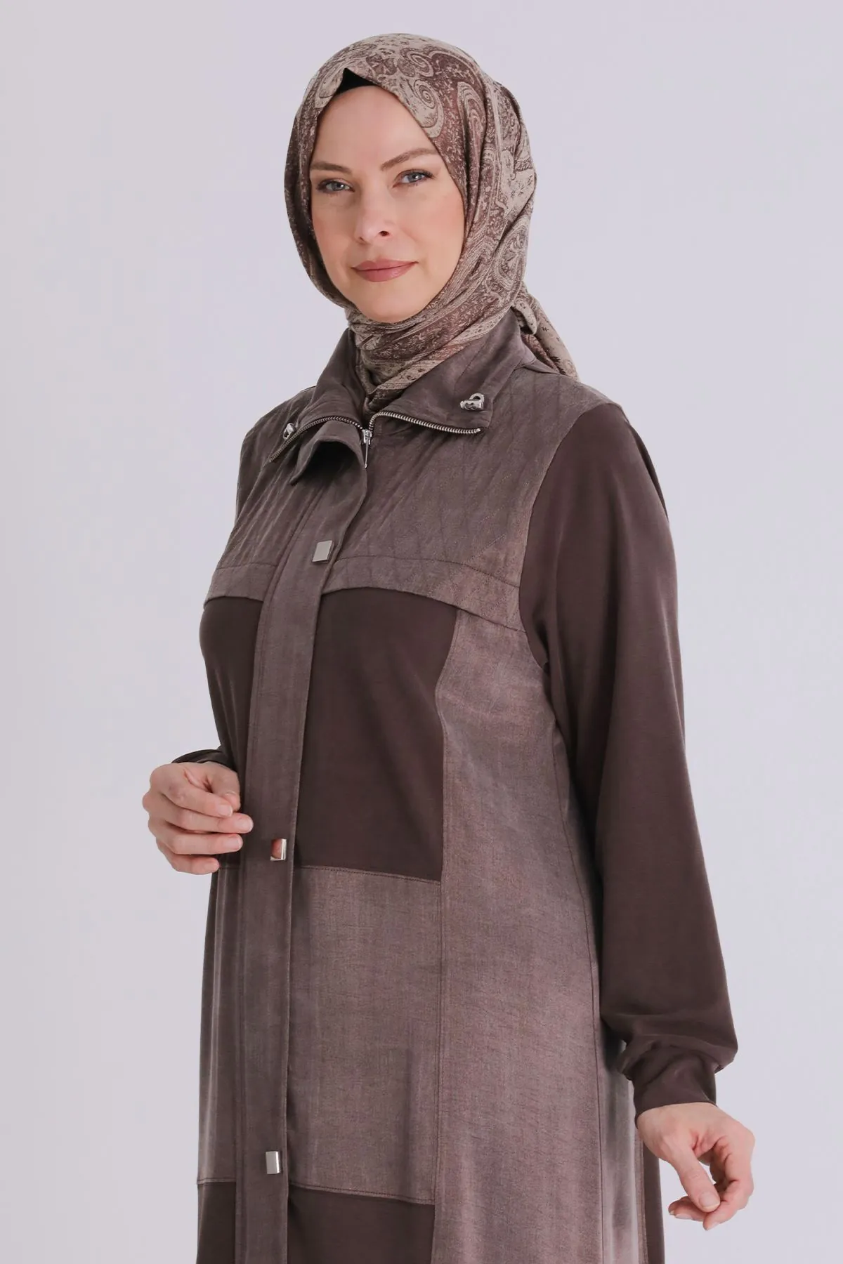 Büyük Beden Tesettür Pantolonlu Takım 35145 Kahve