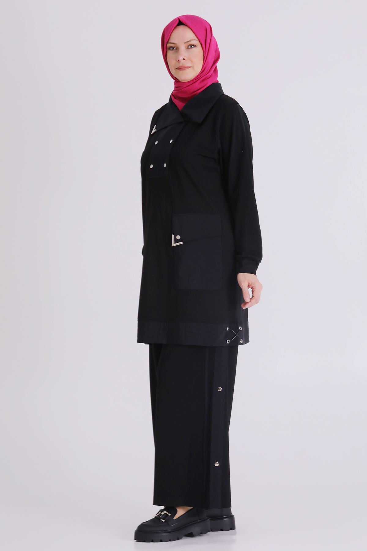 Büyük Beden Tesettür Pantolonlu Takım 35143 Siyah