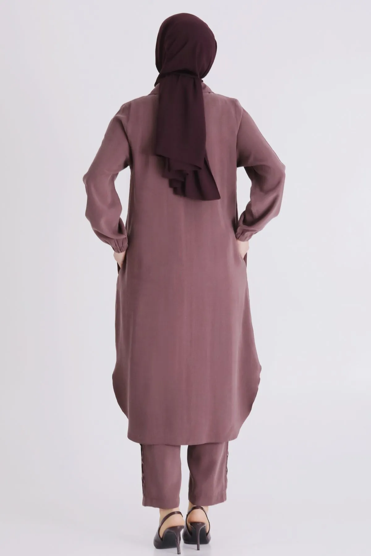 Büyük Beden Tesettür Pantolonlu Takım 35142 Soft Mürdüm