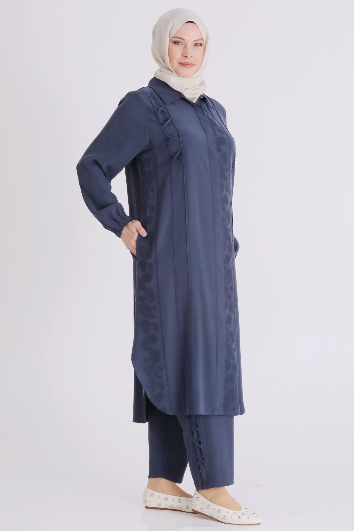 Büyük Beden Tesettür Pantolonlu Takım 35142 Lacivert