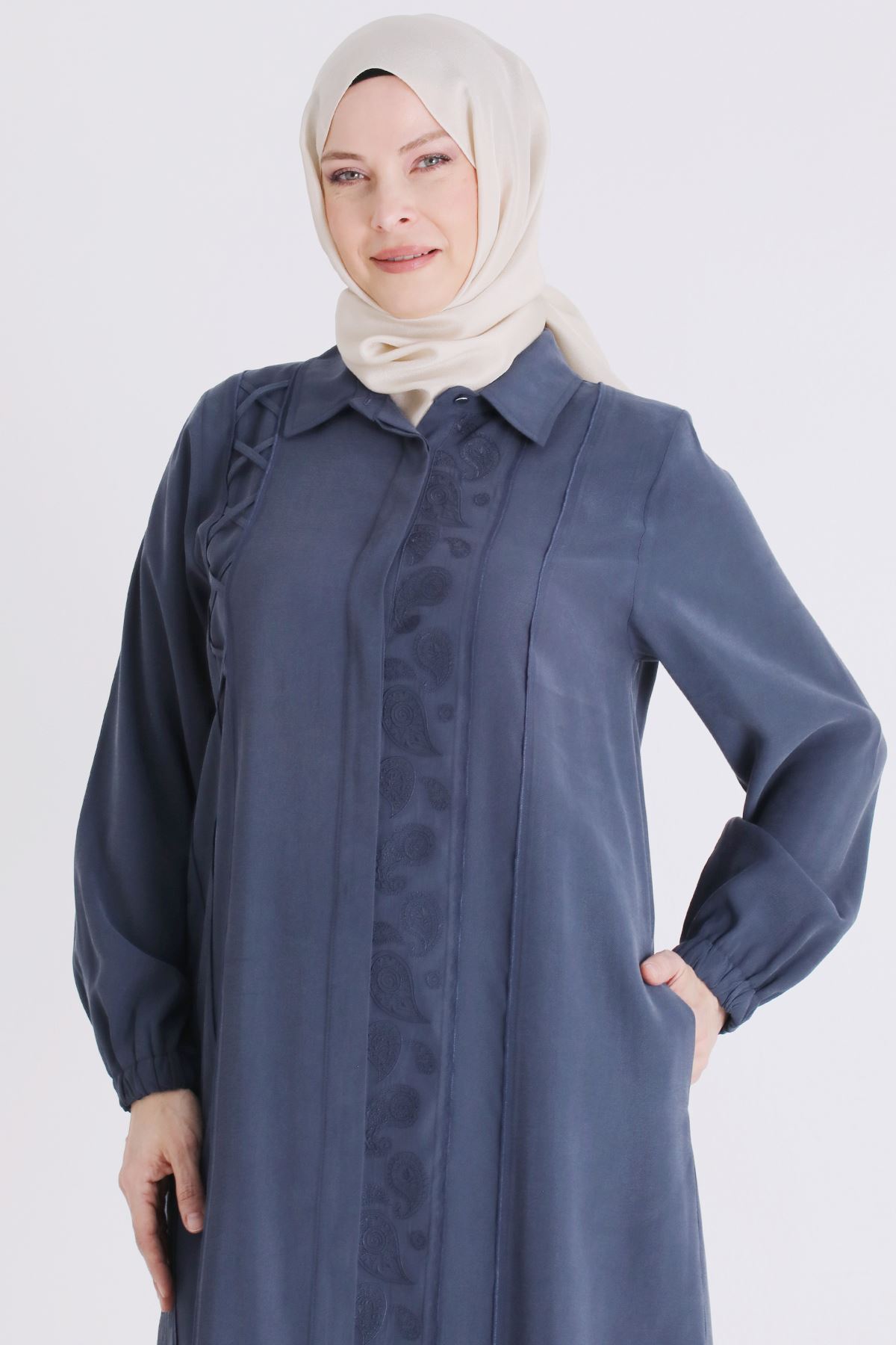 Büyük Beden Tesettür Pantolonlu Takım 35142 Lacivert