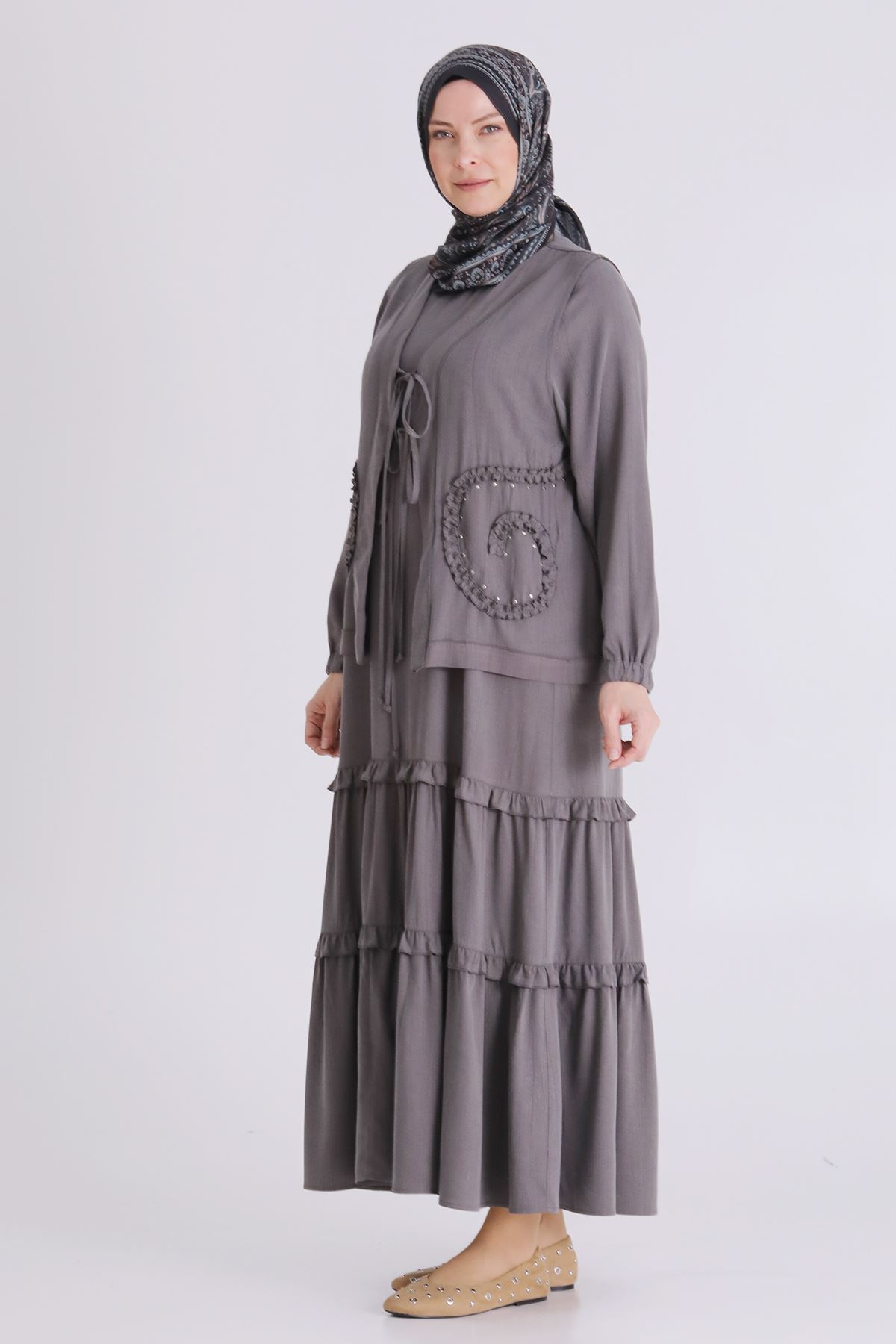 Büyük Beden Tesettür İkili Takım 4004 Duman Gri