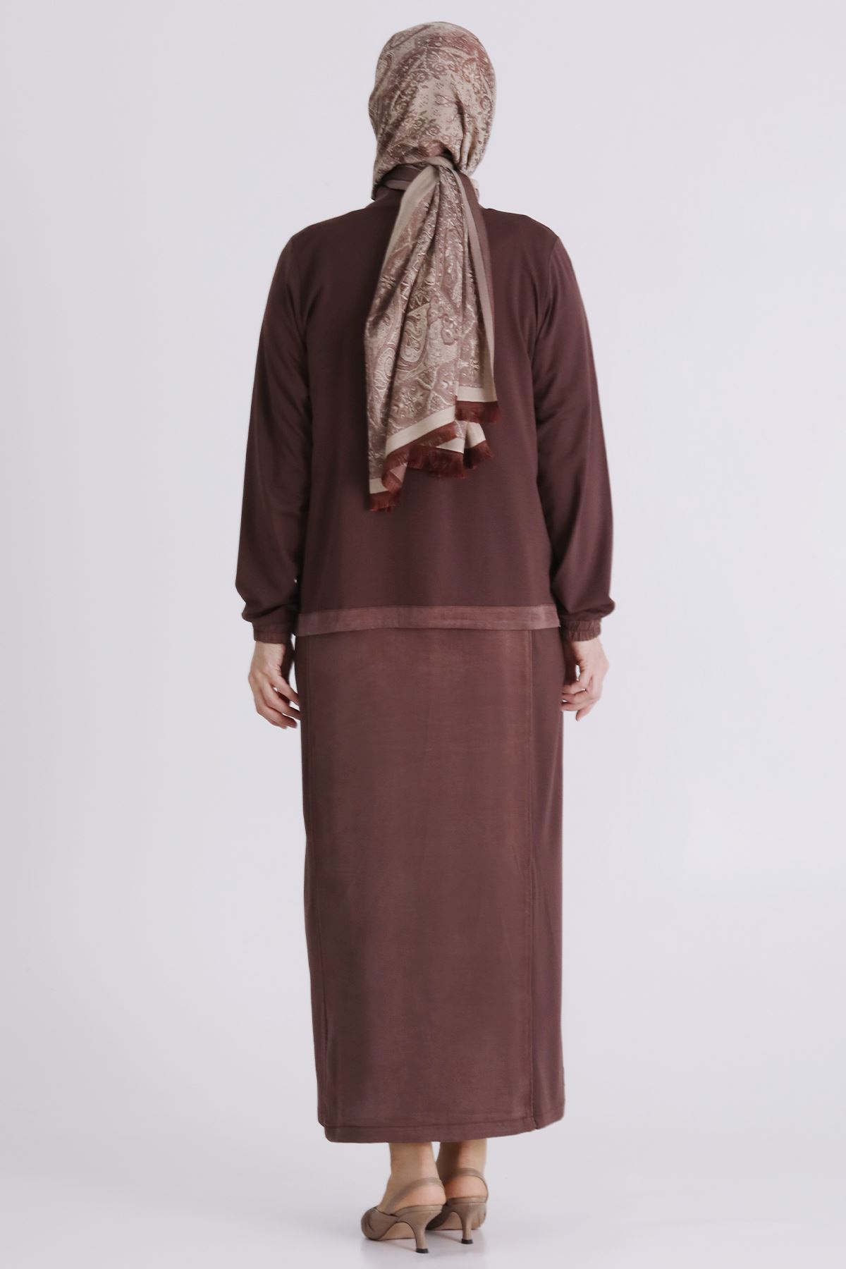 Büyük Beden Tesettür İkili Takım 40014 Kahve