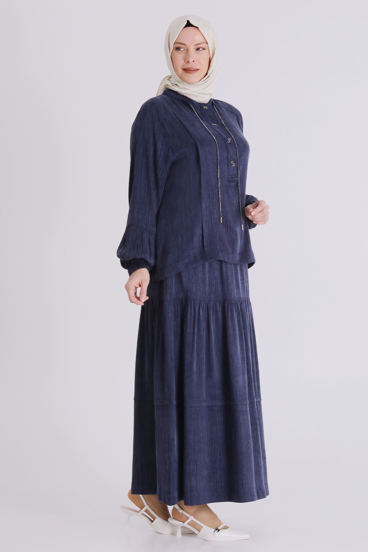 Büyük Beden Tesettür Etekli Takım 38003 Lacivert