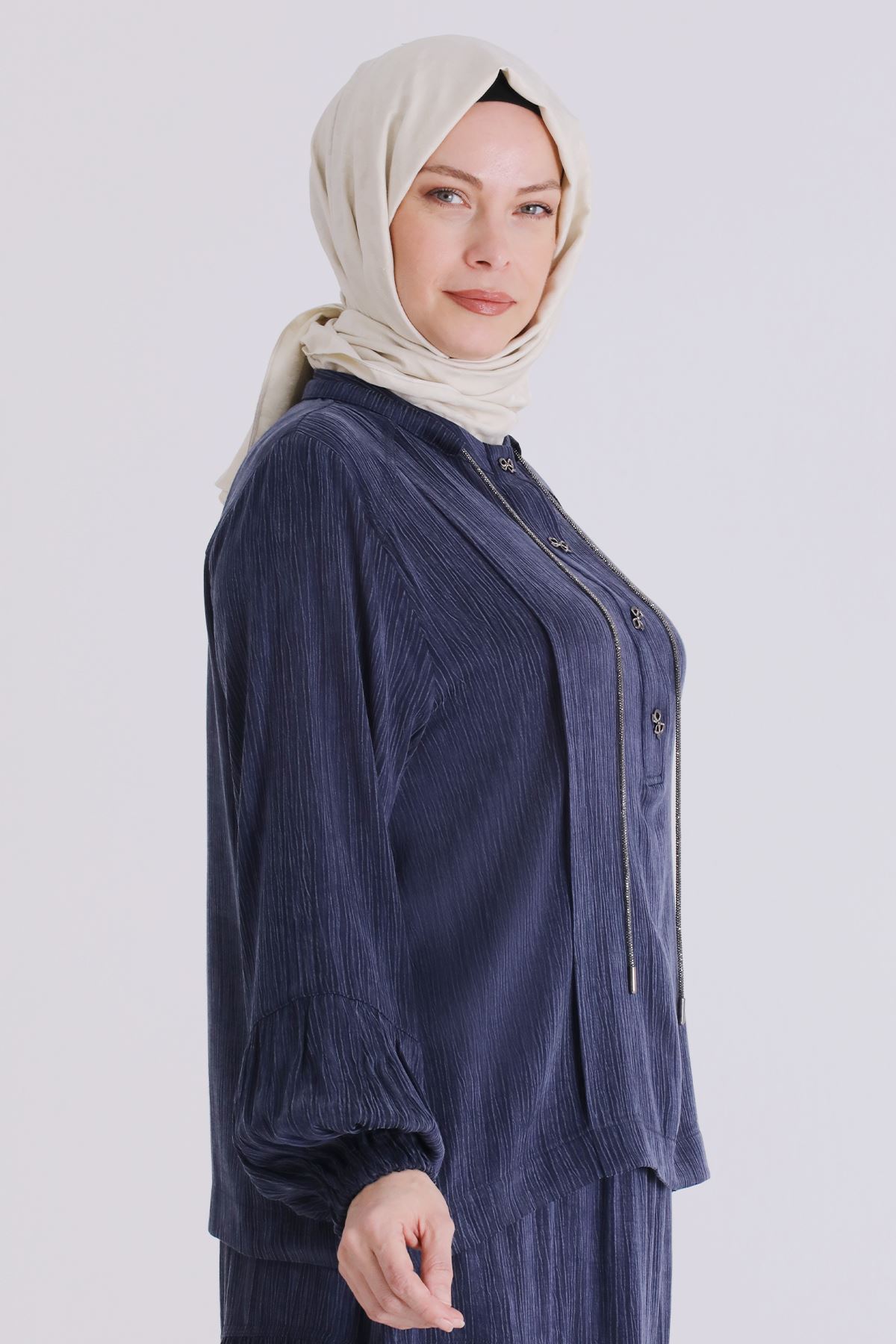 Büyük Beden Tesettür Etekli Takım 38003 Lacivert
