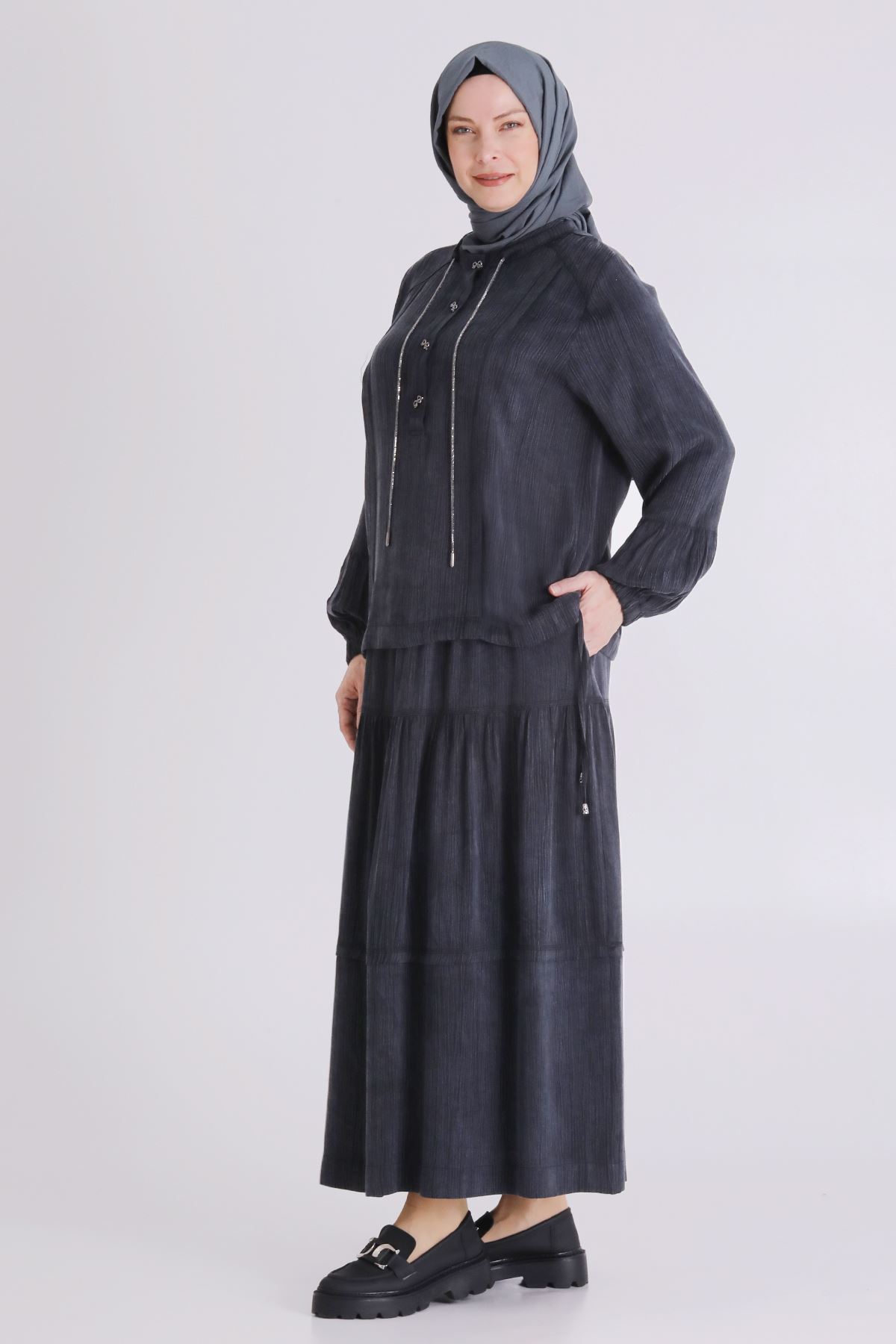 Büyük Beden Tesettür Etekli Takım 38003 Siyah