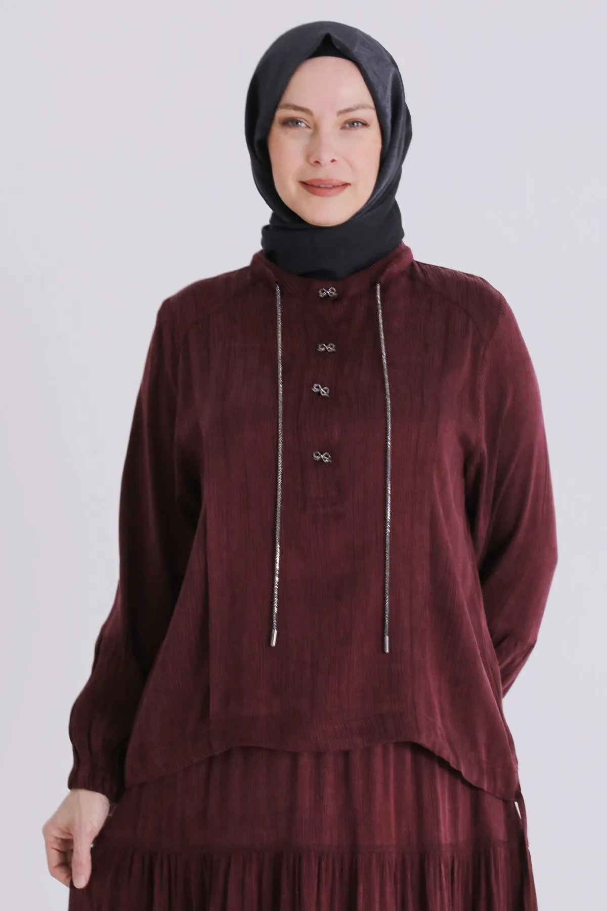 Büyük Beden Tesettür Etekli Takım 38003 Bordo