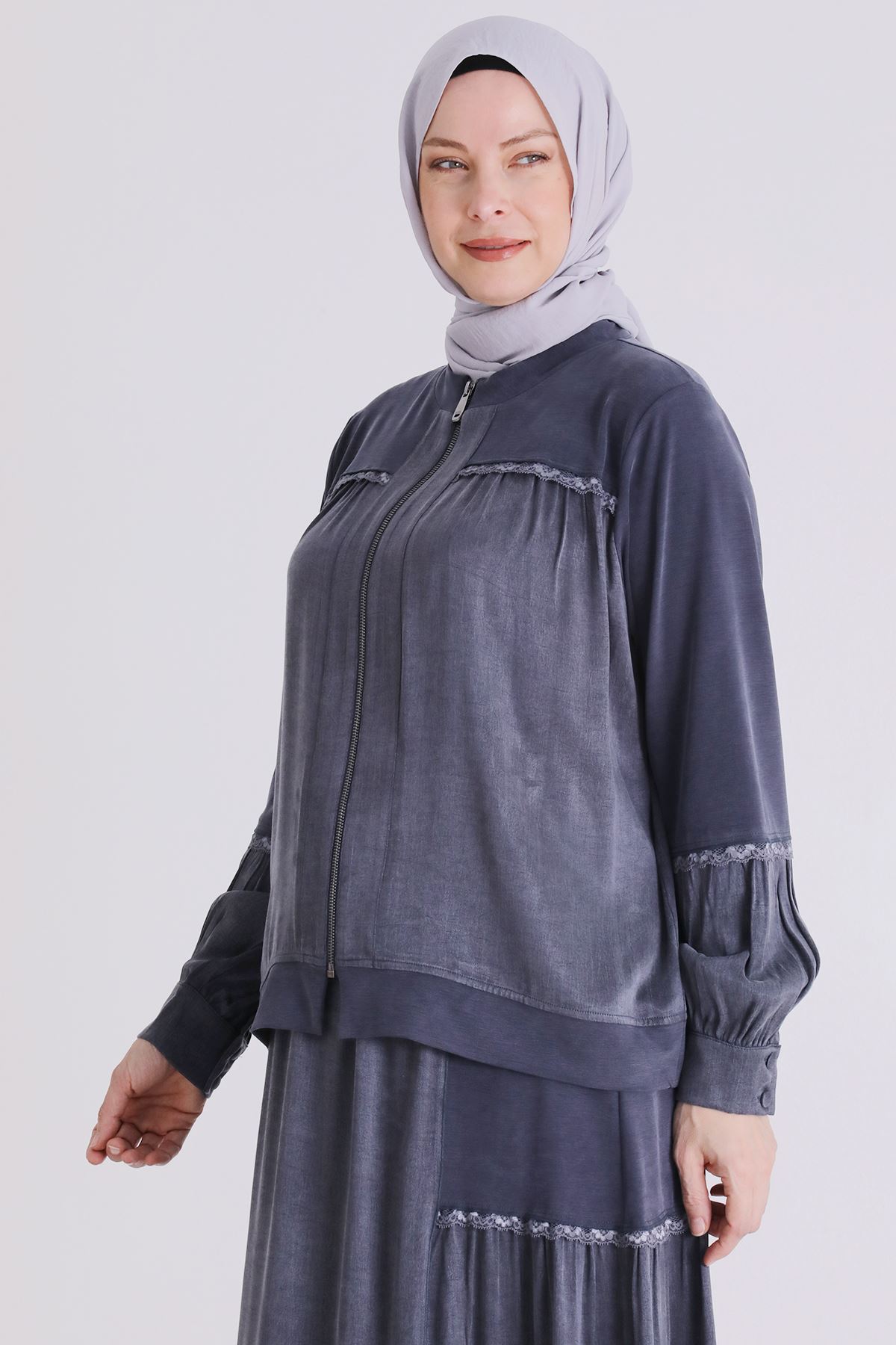 Büyük Beden Tesettür Etekli Takım 38002 Lacivert