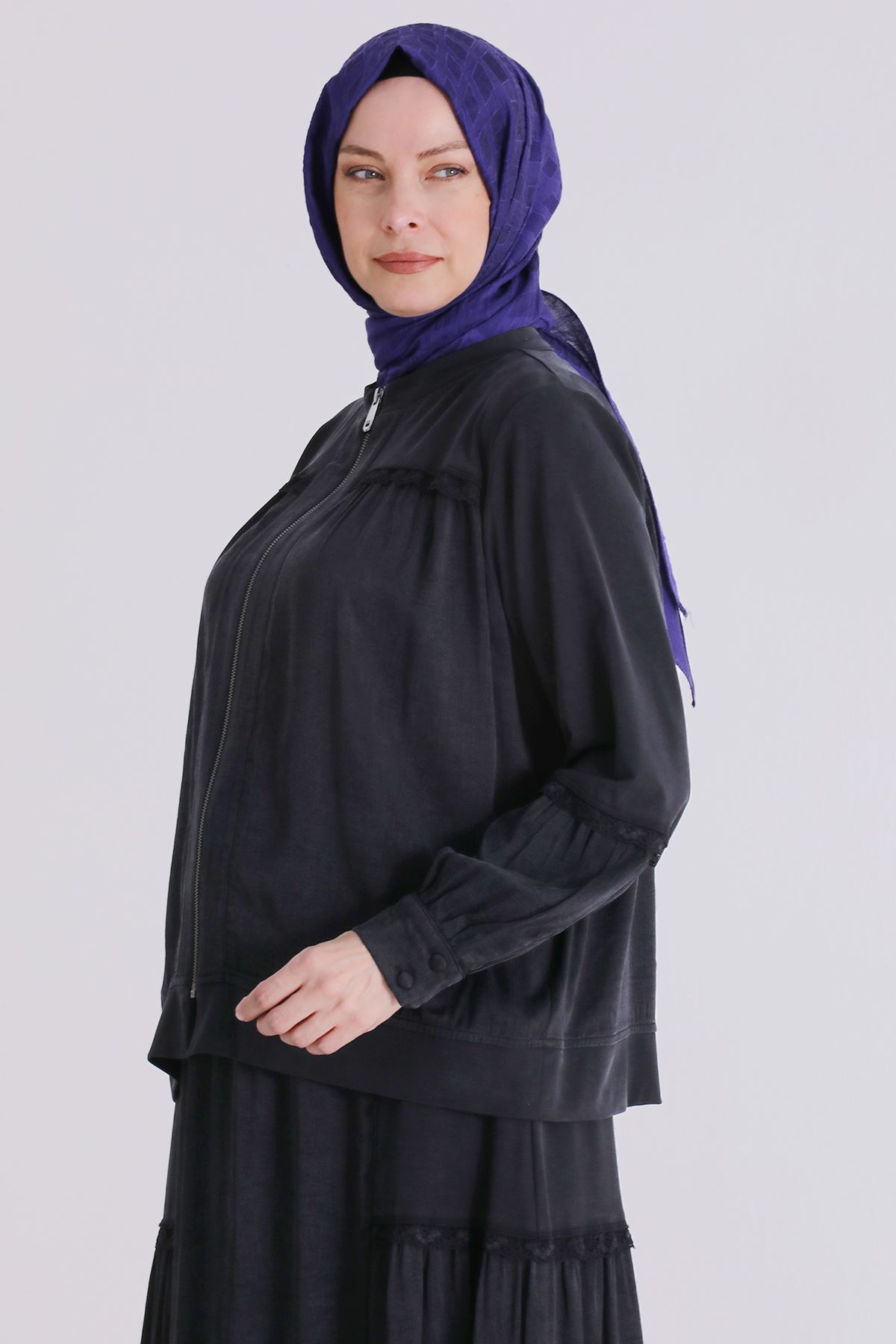 Büyük Beden Tesettür Etekli Takım 38002 Siyah