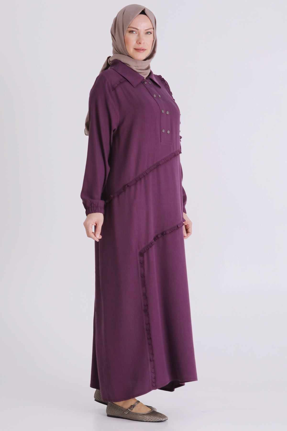 Büyük Beden Tesettür Elbise 7524 Vişne 