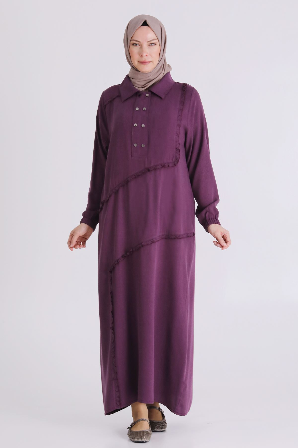 Büyük Beden Tesettür Elbise 7524 Vişne 