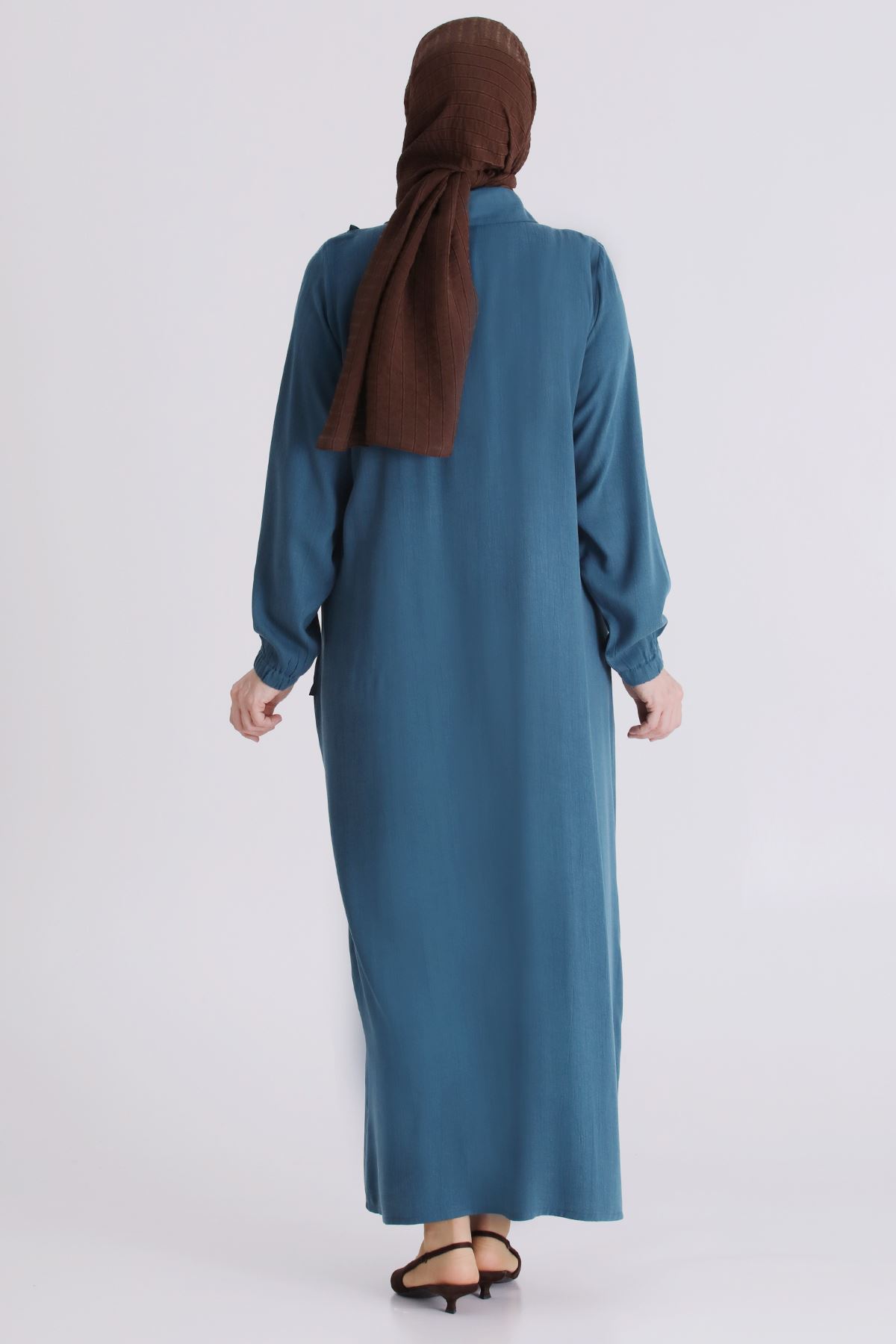 Büyük Beden Tesettür Elbise 7524 Petrol