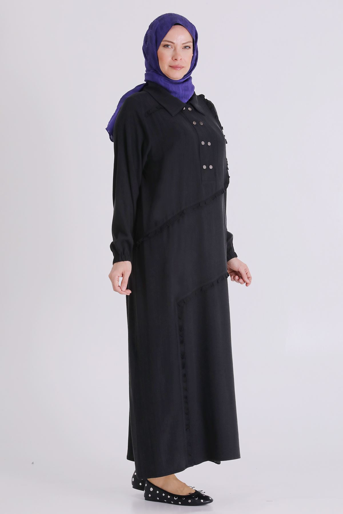 Büyük Beden Tesettür Elbise 7524 Siyah