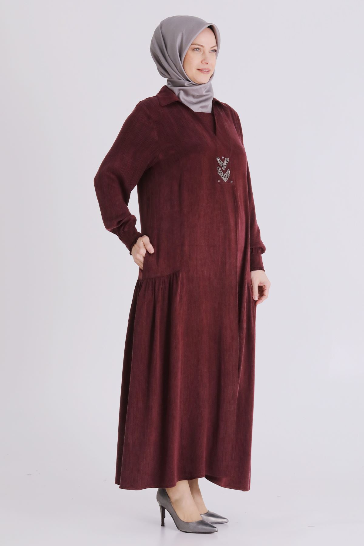 Büyük Beden Tesettür Elbise 75009 Bordo