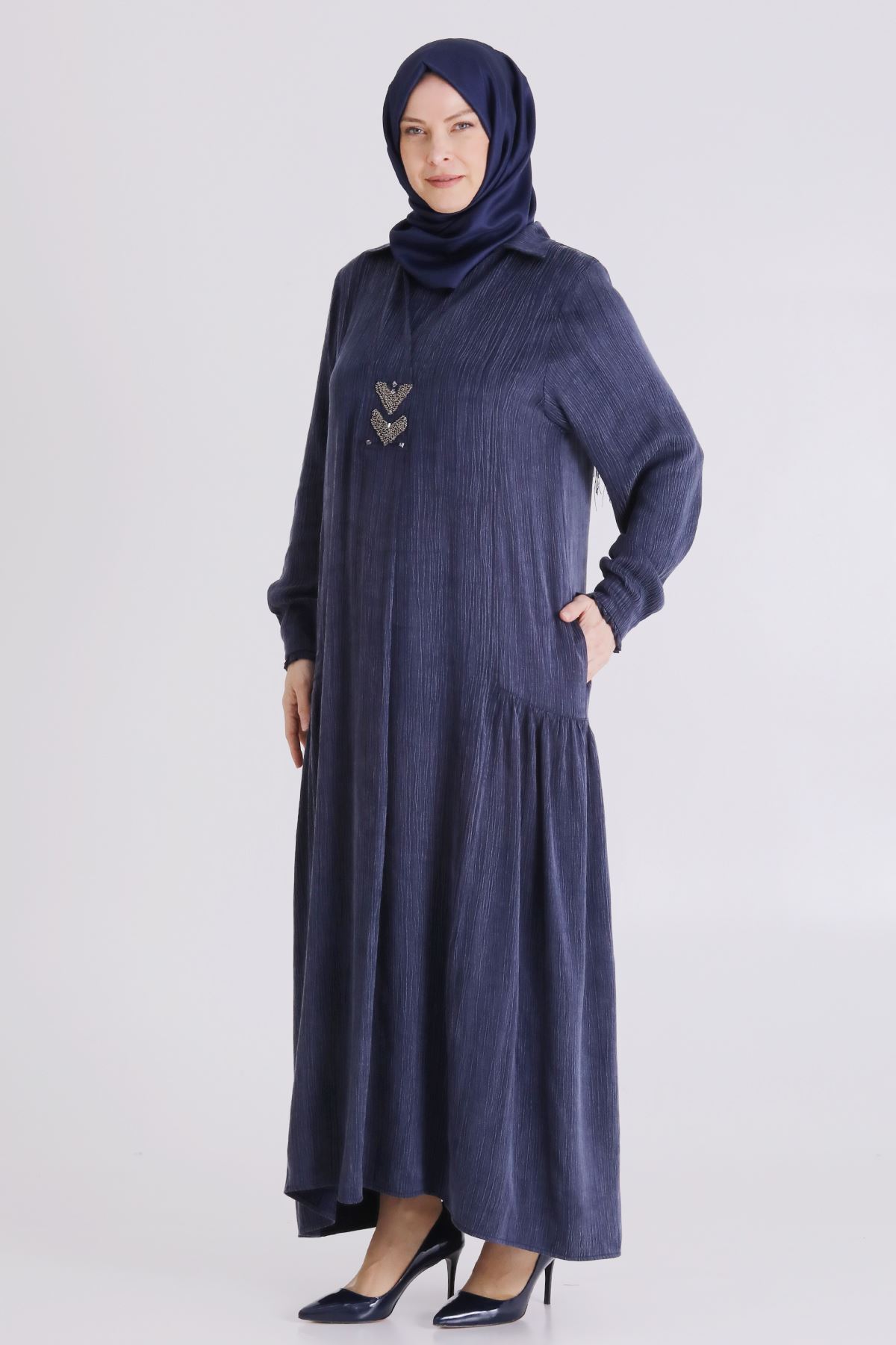 Büyük Beden Tesettür Elbise 75009 Lacivert