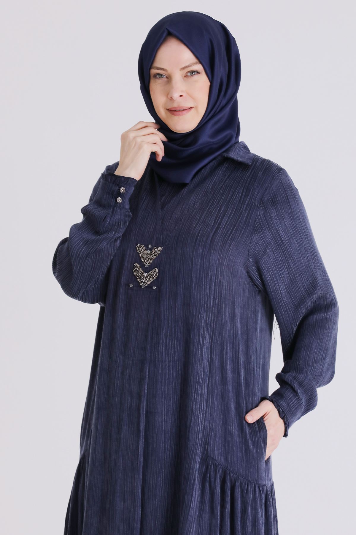 Büyük Beden Tesettür Elbise 75009 Lacivert