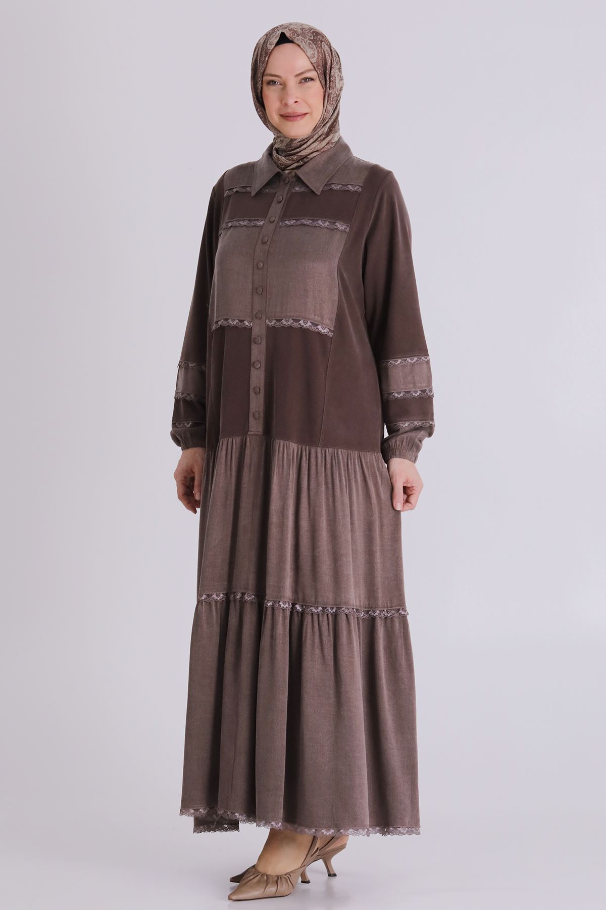 Büyük Beden Tesettür Elbise 75008 Kahve