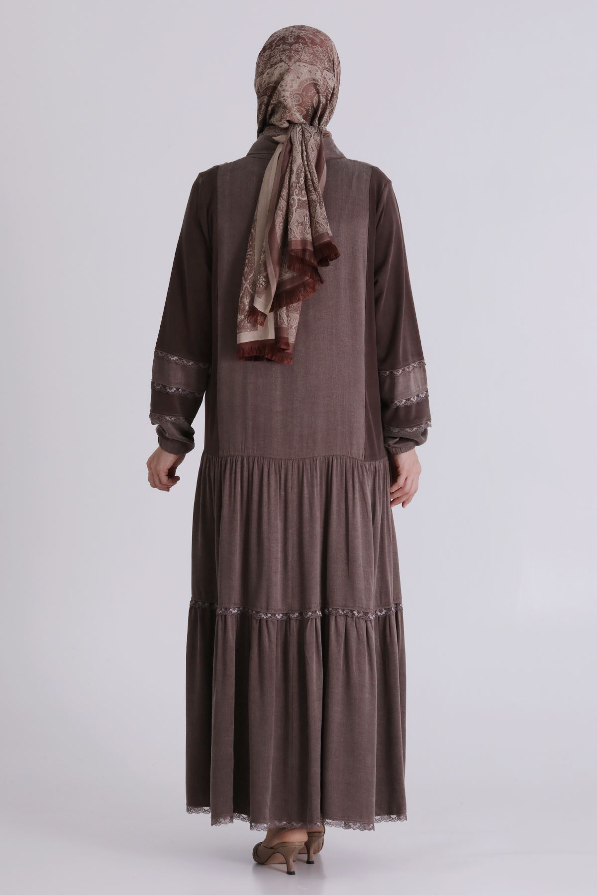 Büyük Beden Tesettür Elbise 75008 Kahve