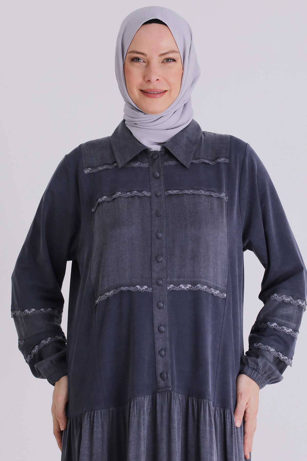 Büyük Beden Tesettür Elbise 75008 Lacivert