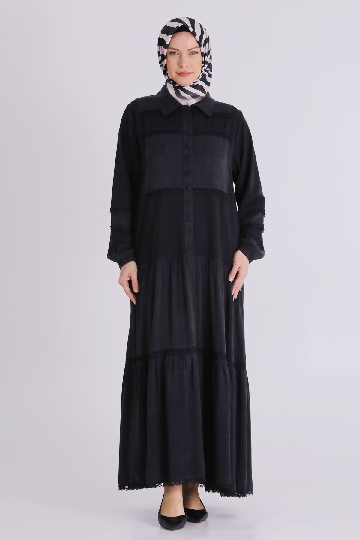 Büyük Beden Tesettür Elbise 75008 Siyah