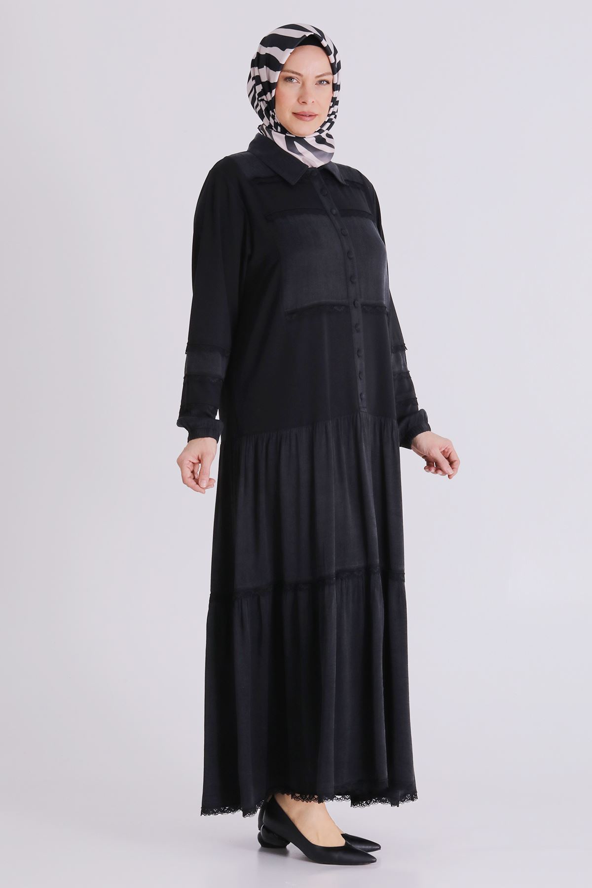 Büyük Beden Tesettür Elbise 75008 Siyah