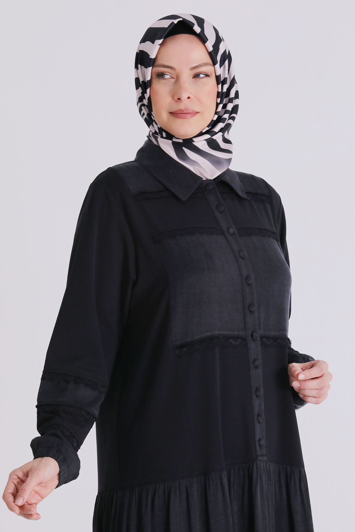 Büyük Beden Tesettür Elbise 75008 Siyah