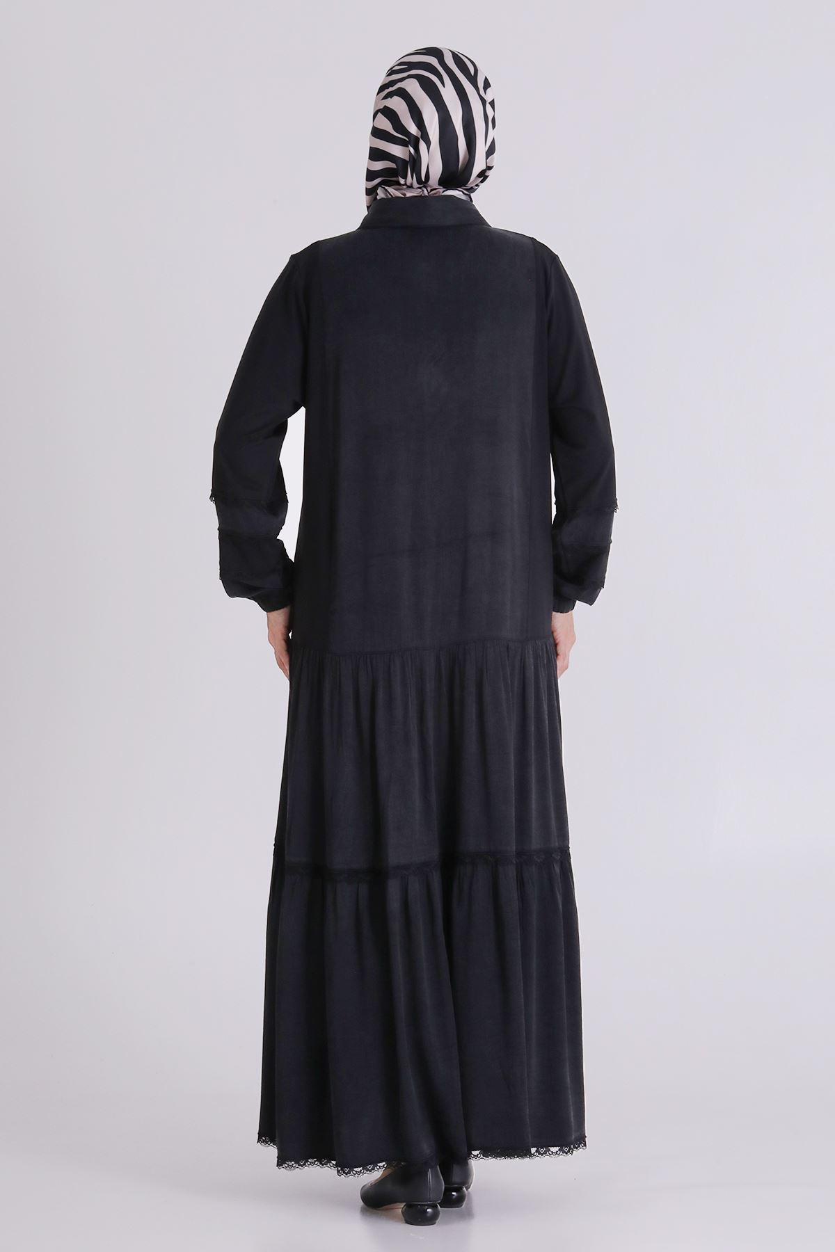 Büyük Beden Tesettür Elbise 75008 Siyah