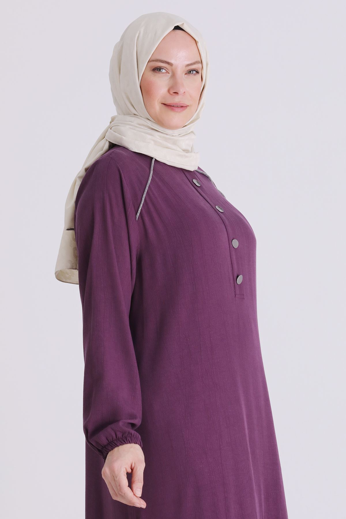 Büyük Beden Tesettür Elbise 7525 Vişne